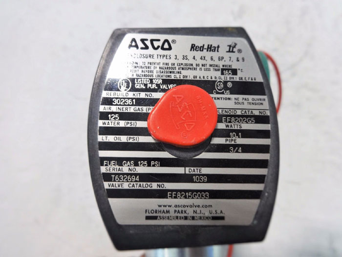 ASCO RED HAT 2-WAY 3/4" SOLENOID VALVE EF8215G033 / EF8202G5