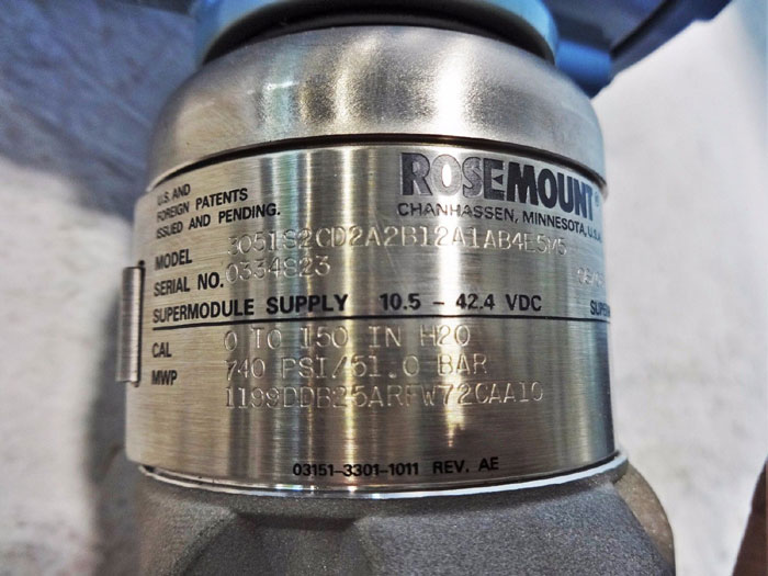 ROSEMOUNT 3051S2 PRESSURE TRANSMITTER W/ 3" DIAPHRAGMS 3051S2CD2A2B12A1AB4E5M5