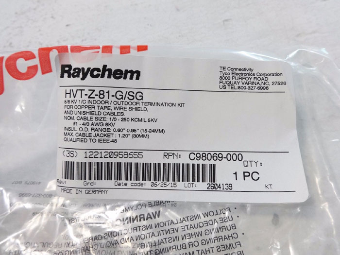 LOT OF (3) RAYCHEM INDOOR / OUTDOOR TERMINATION KIT HVTZ81G/SG