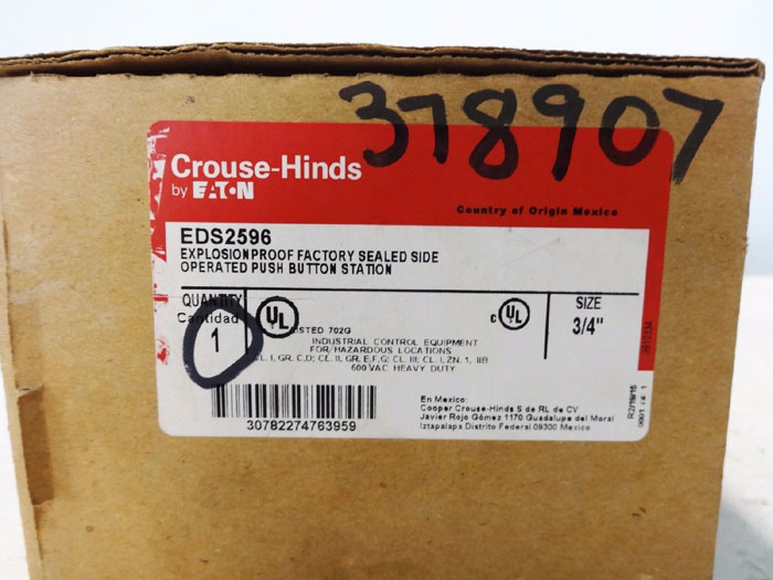 COOPER CROUSE-HINDS EXPLOSION PROOF SIDE OPERATED PUSH BUTTON STATION EDS2596