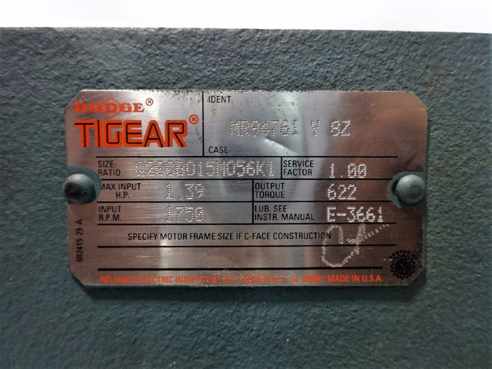 DODGE TIGEAR GEAR REDUCER ID#: MR94761 Y SZ, SIZE RATIO: Q200B015M056K1