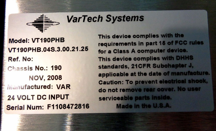 VARTECH 19" PANEL MONITOR VT190PHB