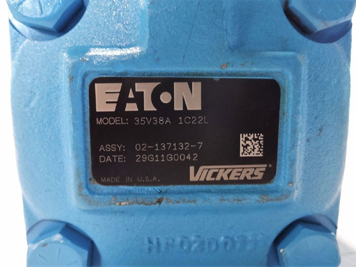 EATON VICKERS HYDRAULIC VANE PUMP MODEL# 35V38A 1C22L ASSY# 02-137132-7