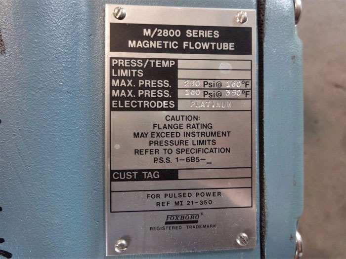 FOXBORO M/2800 SERIES 1" 150# 316SS MAGNETIC FLANGED FLOWTUBE, TEFLON LINED