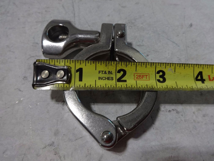 LOT OF (70) SANITARY HEAVY DUTY TRI-CLAMPS 2-1/2", 1-1/2" & 3/4" STAINLESS STEEL