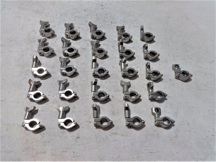 LOT OF (70) SANITARY HEAVY DUTY TRI-CLAMPS 2-1/2", 1-1/2" & 3/4" STAINLESS STEEL