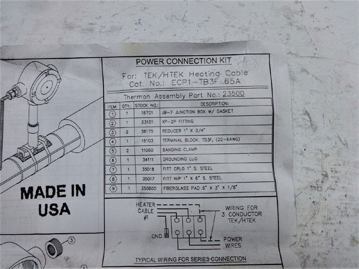 LOT OF (6) THERMON IN-LINE SPLICE POWER CONNECTION KIT ECP1-TB3F