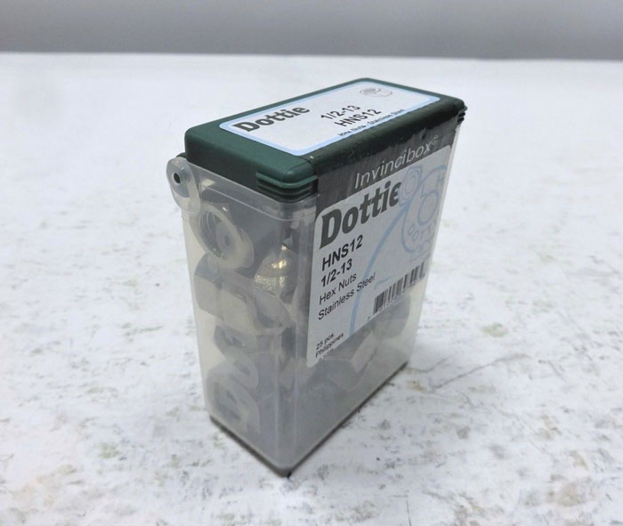 LOT OF (11) 25-PC BOXES DOTTIE 1/2"-13 STAINLESS STEEL HEX NUTS HNS12