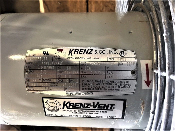 KRENZ & CO. TRANSFORMER COOLING FAN WITH MOTOR, MODEL# F16-A8477