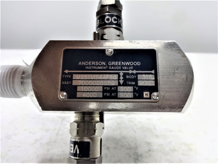 ANDERSON GREENWOOD 1/2" BLOCK & BLEED VALVE, STAINLESS STEEL #M251VIS44FSG