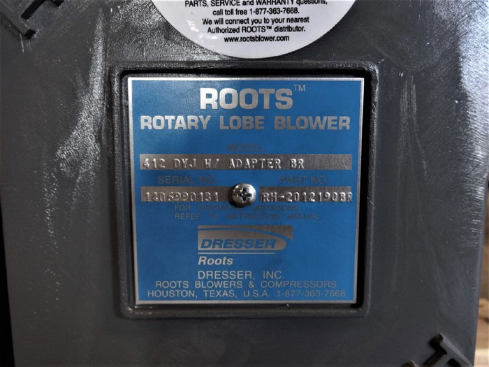 DRESSER ROOTS RH-2012190BR ROTARY LOBE BLOWER 412 DVJ W/ ADAPTER BR