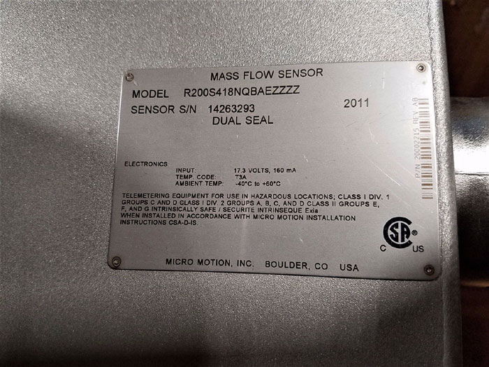 MICRO MOTION CORIOLIS MASS FLOW METER 2" 150#  R200S418NQBAEZZZZ     (A)