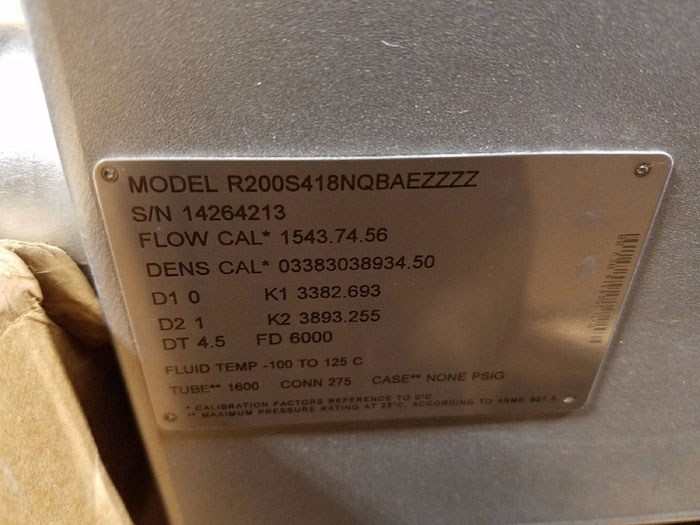 MICRO MOTION CORIOLIS MASS FLOW METER 2" 150#  R200S418NQBAEZZZZ     (C)