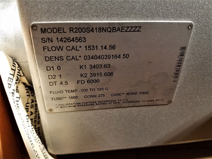 MICRO MOTION MASS FLOW METER 2" 150#  R200S418NQBAEZZZZ     (D)