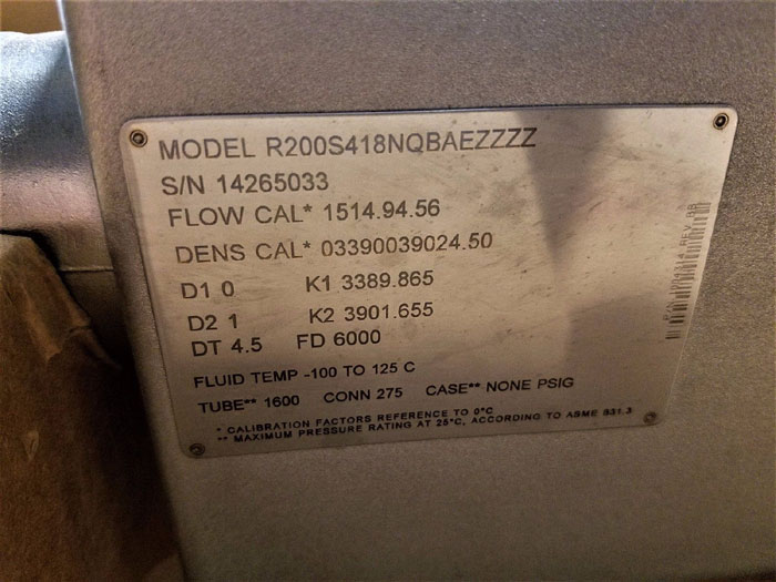 MICRO MOTION MASS FLOW METER 2" 150#  R200S418NQBAEZZZZ     (E)