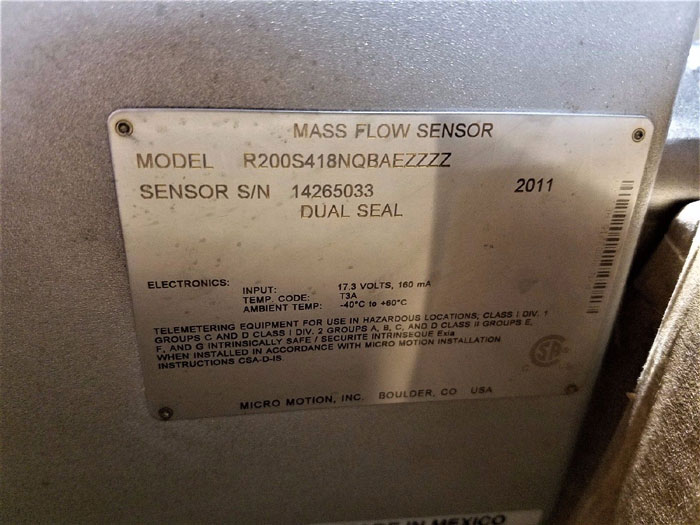 MICRO MOTION MASS FLOW METER 2" 150#  R200S418NQBAEZZZZ     (E)