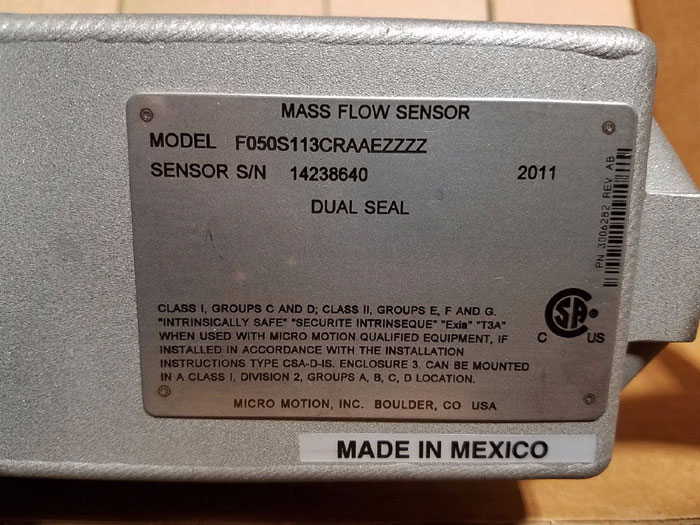 MICRO MOTION MASS FLOW METER 1/2" 150#  F050S113CRAAEZZZZ      (L)