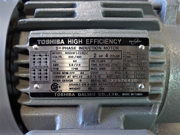 TOSHIBA HIGH EFFICIENCY 2 HP 3-PHASE INDUCTION MOTOR B0024FLC2AOZ