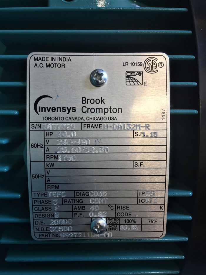 INVENSYS BROOK CROMPTON 10 HP AC MOTOR 5927211WA-00