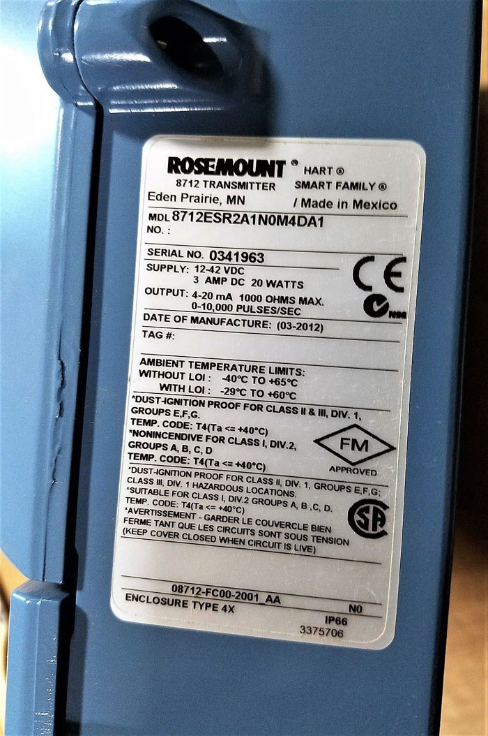 ROSEMOUNT 8712 REMOTE MOUNT MAGNETIC FLOWMETER 8712ESR2A1N0M4DA1  (A5)