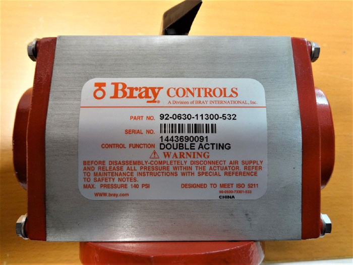 BRAY 3" SERIES 30 DOUBLE ACTING ACTUATED BUTTERFLY VALVE 92-0630-11300-532