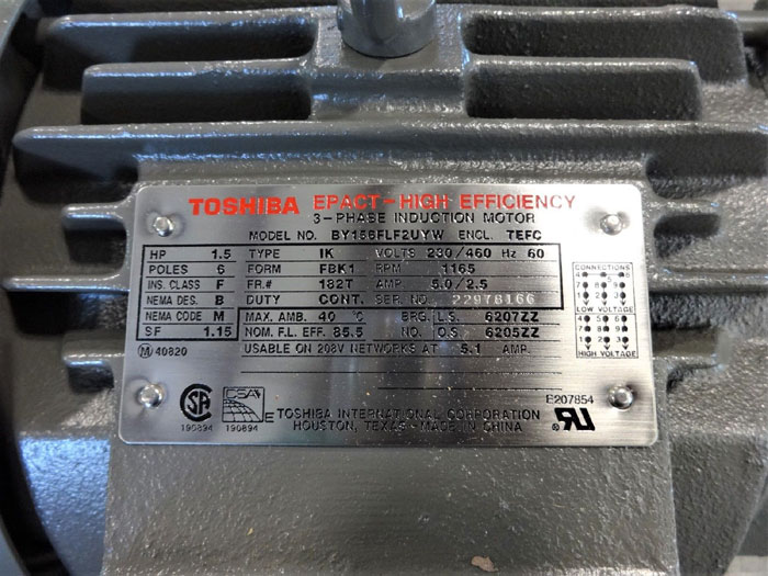 TOSHIBA 1.5 HP EPACT HIGH EFFICIENCY 3-PHASE INDUCTION MOTOR BY156FLF2UYW