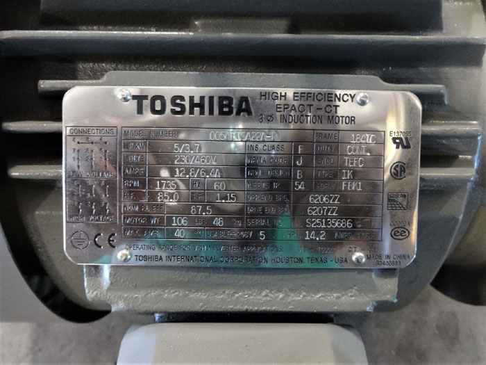 TOSHIBA 5 HP HIGH EFFICIENCY EPACT-CT 3-PHASE INDUCTION