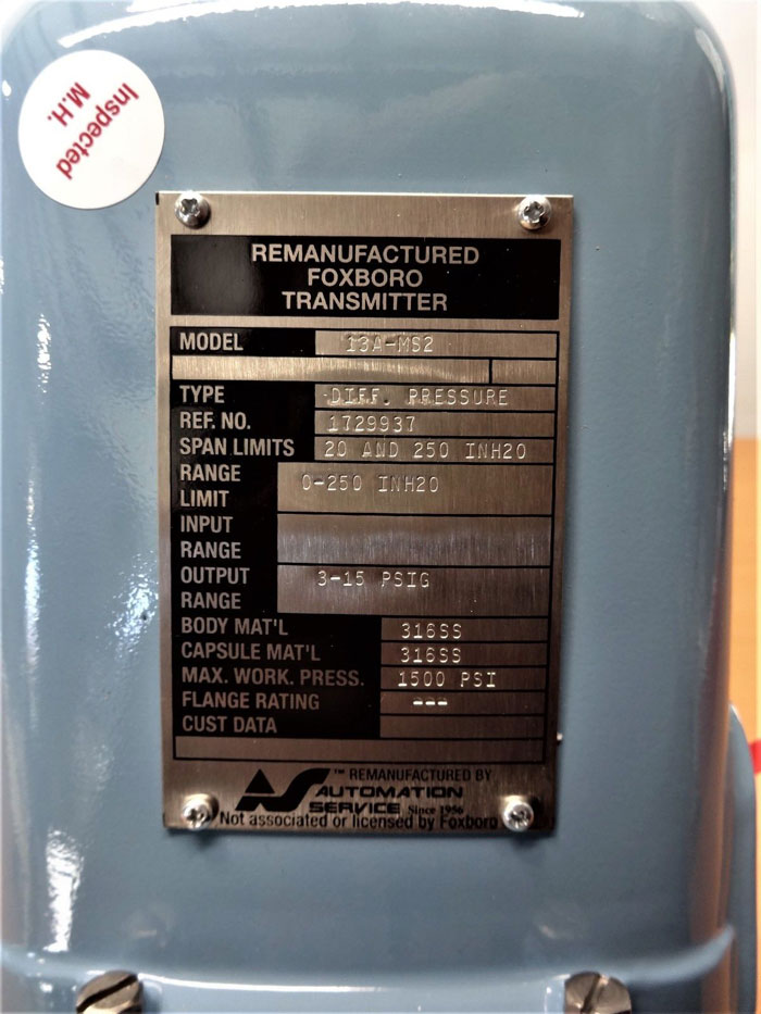 FOXBORO DIFFERENTIAL PRESSURE TRANSMITTER 13A-MS2