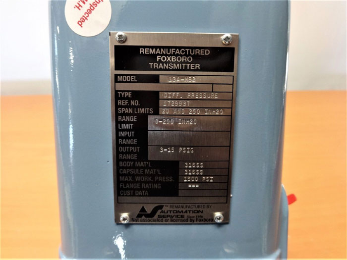 FOXBORO DIFFERENTIAL PRESSURE TRANSMITTER 13A-MS2