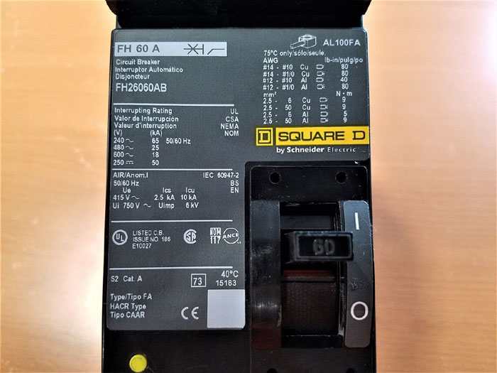 SQUARE D 60 AMP, 2 POLE CIRCUIT BREAKER FH26060AB