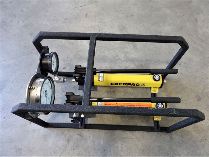 ENERPAC HYDRAULIC HAND PUMPS P391 & P2282 W/ RIVERHAWK FRAME MP-0273 & HARD CASE