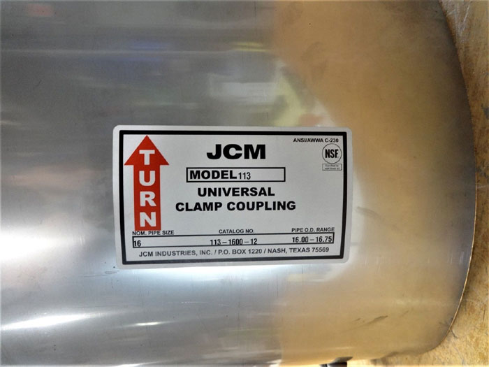 JCM 16" UNIVERSAL CLAMP COUPLING, STAINLESS STEEL, MODEL 113, CAT# 113-1600-12