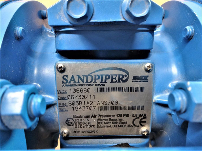 SANDPIPER 1/2" AIR DOUBLE DIAPHRAGM PUMP 125 PSI, S05B1A2TANS700