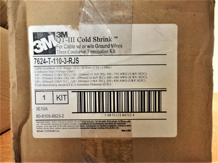 3M COLD SHRINK QT-III SILICON RUBBER CONDUCTOR TERMINATION KIT 7624-T-110-3-RJS