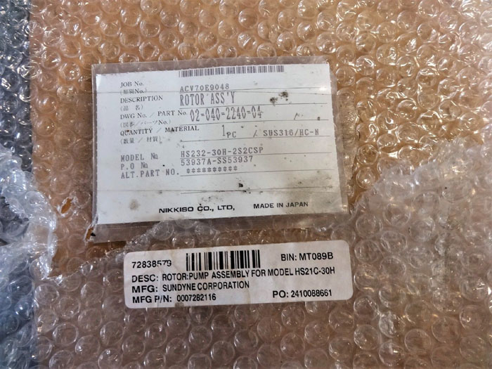 LOT OF NIKKISO SUNDYNE PARTS - PUMP ROTORS, IMPELLER, SEAL & DISC LINERS