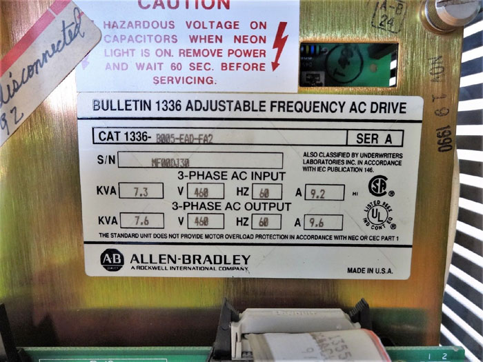 ALLEN BRADLEY 1336 ADJUSTABLE FREQUENCY AC DRIVE 1336-B005-EAD-FA2