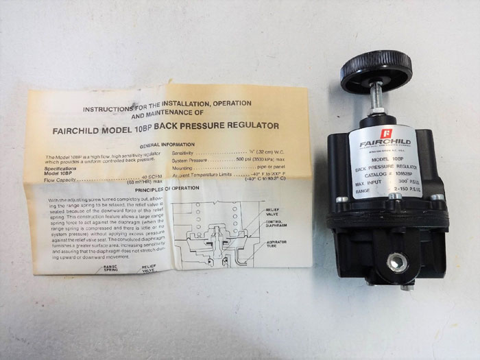 FAIRCHILD BACK PRESSURE REGULATOR MODEL# 10BP, CAT# 10162BP