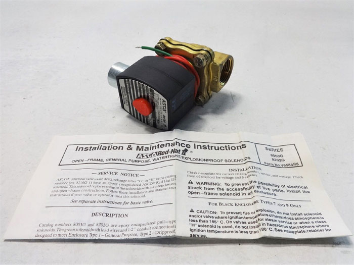 ASCO REDHAT  3/4" NPT 2-WAY BRASS SOLENOID VALVE EF8003G1 & EF8210G95