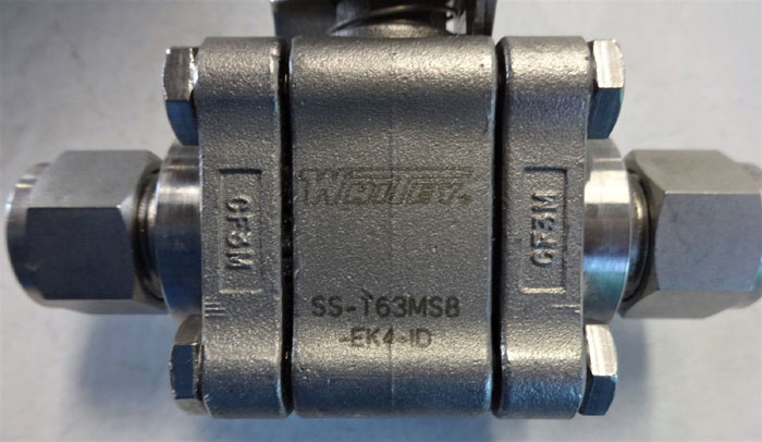 WHITEY 1/2" TUBE 3-PIECE STAINLESS STEEL BALL VALVE, 1000 PSI, SS-T63MS8-EK4-ID