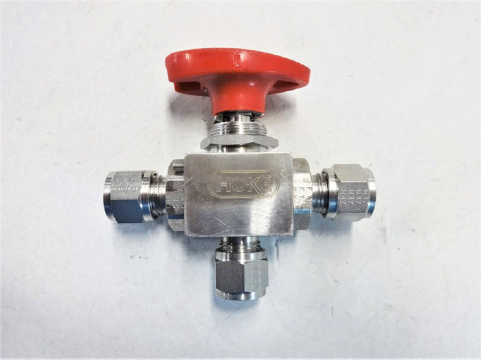 HOKE 3/8" TUBE END 3-WAY BALL VALVE, 316 STAINLESS STEEL, 3000 PSI, #7G4210G6Y