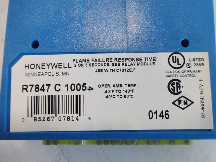 HONEYWELL DYNAMIC SELF-CHECK RECTIFICATION FLAME AMPLIFIER R7847 C 1005