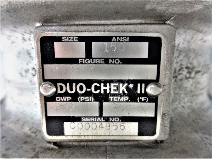 CRANE MARLIN 4" 150# DUO-CHEK II DOUBLE DISC CHECK VALVE, CN7M BODY, FIG# G15FPF