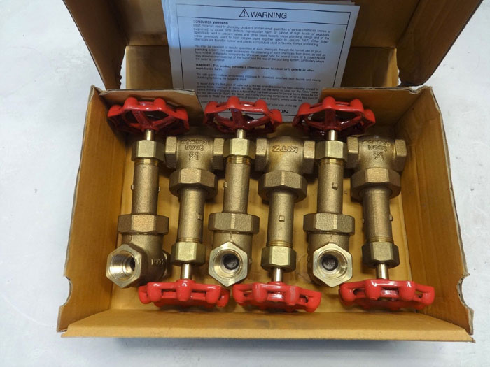 BOX OF (6)pcs KITZ 1/2" NPT CLASS 300 BRONZE GATE VALVES, 1000 WOG, AK300LU
