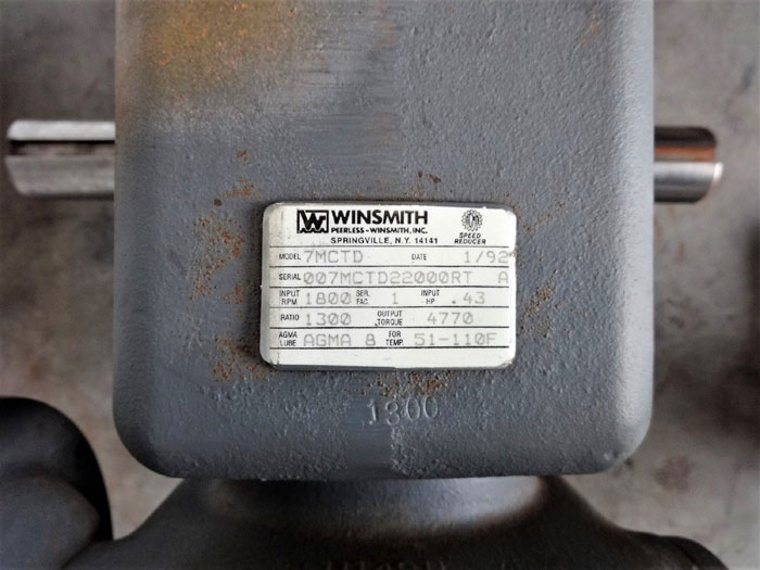 Winsmith 7MCTD Gear Box, 1800 RPM, 1300 Ratio