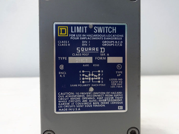 Square D Limit Switch, Type CR61E, Class 9007