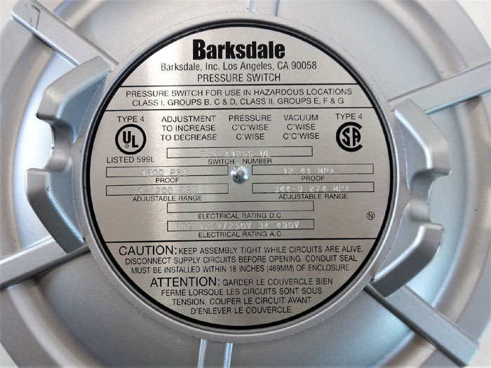 Barksdale Pressure Switch B2X-A12SS-UL