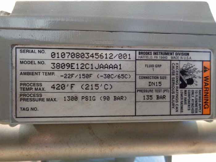 BROOKS 1/2" MT3809 VARIABLE AREA FLOW METER 3809E12C1JAAAA1