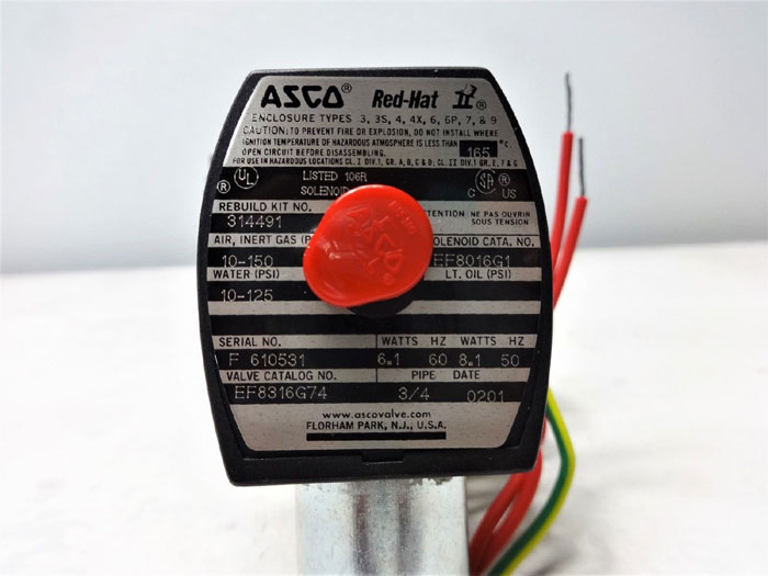 Asco Red-Hat 3-Way 3/4" Brass Solenoid Valve EF8316G74 & EF8016G1