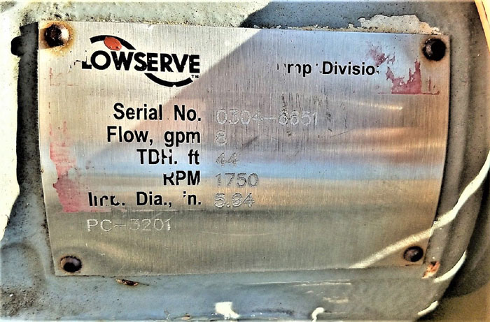 Flowserve Durco Mark 3 Centrifugal Pump, MK3 Lo-Flo, 1L1.5X1:F-82/5.94 OP, CF8M