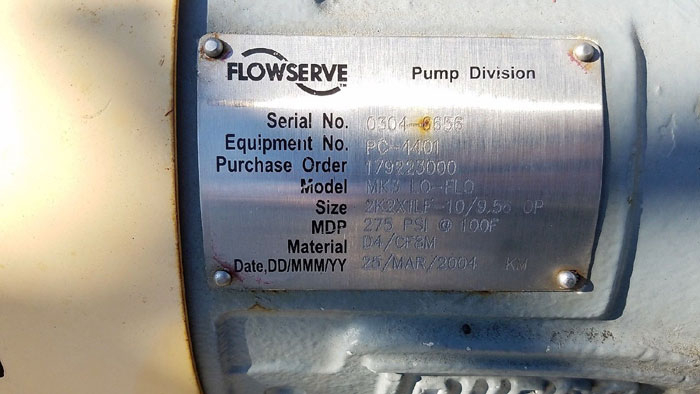 Flowserve Durco Mark 3 Centrifugal Pump, MK3 Lo-Flo, 2K2X1LF-10/9.56 OP, 316SS